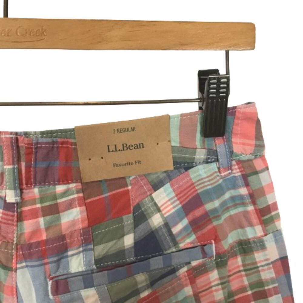 NWT LL Bean Womens Size 2 Multicolor Washed Patchwork Bermuda Shorts NEW - Picture 2 of 6